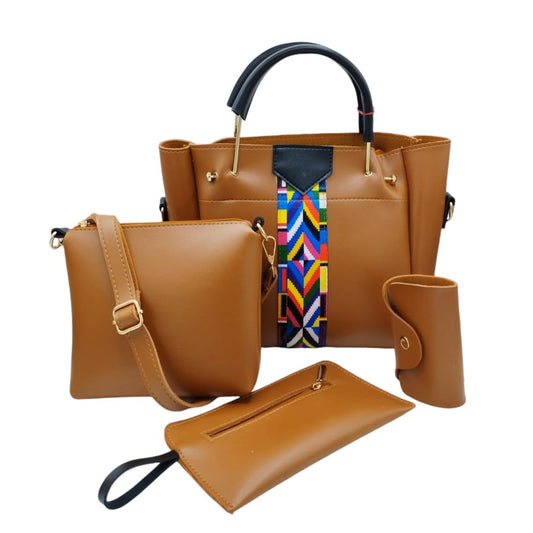 4 PCS HANDBAG MUSTARD BROWN